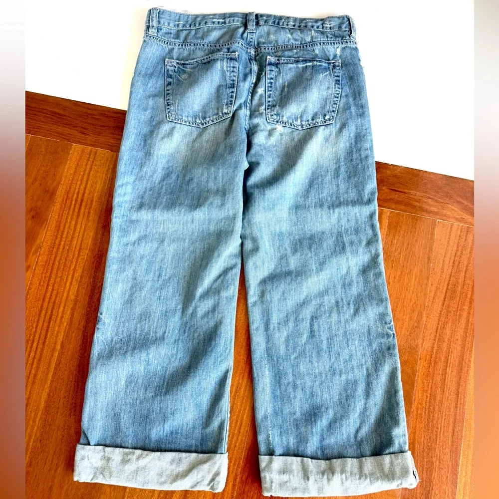 Gap Denim Jeans Boyfriend Pants Girls distressed Capri adjustable Waist 14 Plus